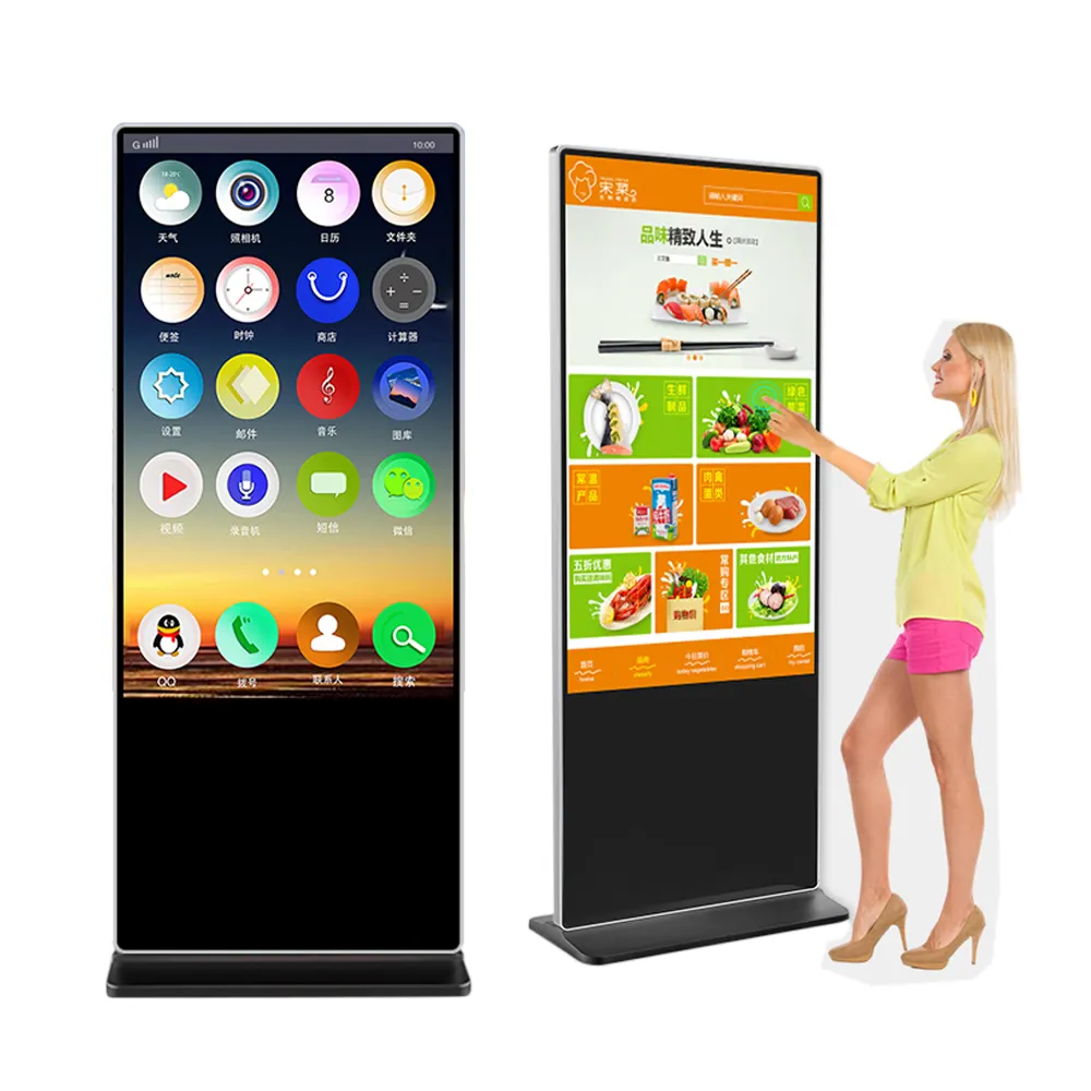 Внутренний интерактивный киоск, ЖК-дисплей, напольная стойка, сенсорный экран 43, 55 дюймов, вертикальная цифровая вывеска, Full HD ЖК рекламный экран