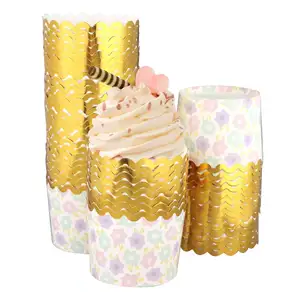 Benutzer definierte Golden Pink Dot Muffin Hochzeits feier Wrapper Tray Ice Cram Paket Cupcake Liner Papier Back becher