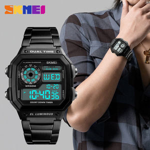 Montres de sport à mouvement numérique SKMEI 1335, compte à rebours, lumineuses, étanches, date automatique, acier inoxydable, montre-bracelet pour homme - Product Image 4