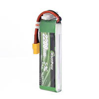 RacePow Baterai Mobil Rc, Isi Ulang Baterai 2S 7.4V 2200MAh 50C Lipo dengan Casing Keras untuk Mobil RC
