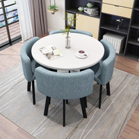 Ensemble de Meubles de Salle à Manger Moderne de Luxe Comprenant une Table Ronde en Bois avec 4 Chaises Durable pour la Maison, l'Extérieur, les Bars et Hôtels