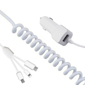 Cargador de coche 1 a 3 USB tipo C con cable para dispositivos Android, blanco y negro, entrada 5V2.1A 12V - Product Image 2