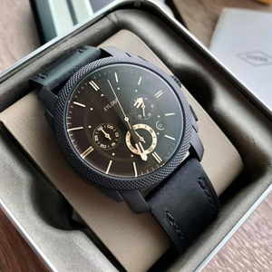 Montre chronographe à quartz en acier inoxydable de haute qualité pour hommes avec bracelet en cuir véritable et montre étanche - Product Image 5