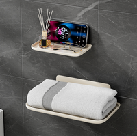 Étagère de rangement murale pliable en plastique PP, sans perçage, pour salle de bain, organiseur de vêtements, plateau adhésif sans perforation