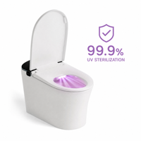 WC intelligent en céramique certifié CE avec siège chauffant, fonction lavage féminin, chauffage instantané, allongé, télécommande, chasse d'eau S-Trap/P-Trap