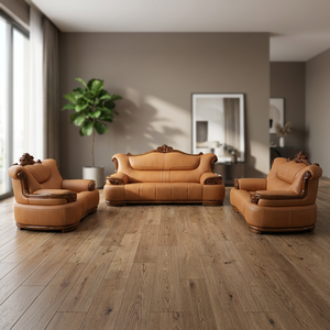 Juego de Sofás Modernos de Cuero Genuino Tallado a Mano Estilo Barroco Real, Muebles de Lujo para Sala de Estar, Apartamento, Villa, Vestíbulo de Hotel - Product Image 4