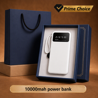 Batterie externe fine et fine avec logo personnalisé OEM 10000mAh Câble intégré avec support pour téléphone Ensemble de cadeaux d'affaires