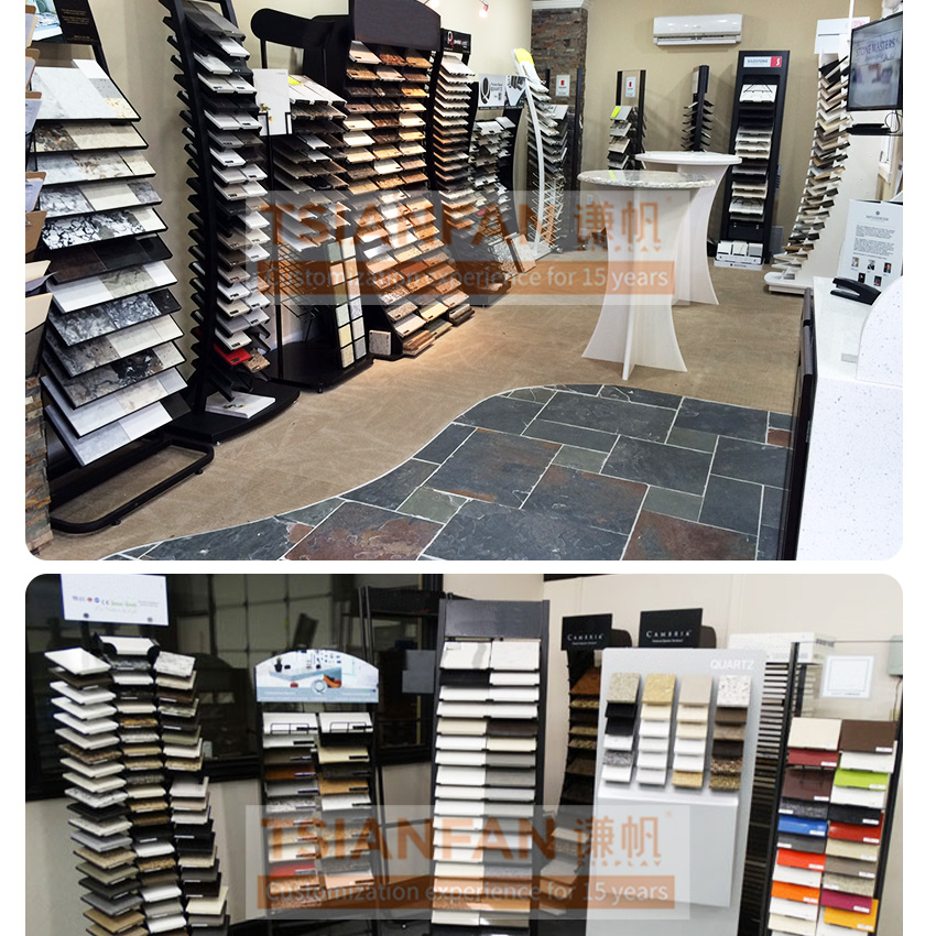 Wholesale Factory Metal Frame Tiles Stone Display Stand Floor Standing Tower Quartz Marble Granite Sample Rack