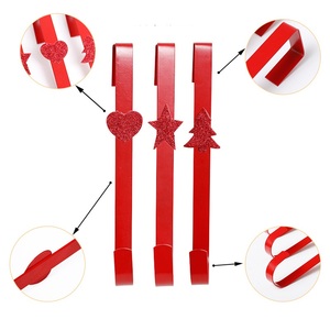 Wholesale Red Metal Christmas Wreath Hook Set Glitter Ornament <b>Star</b> Heart Tree Shape Front Door Hanging <b>Decoration</b> - Product Image 5