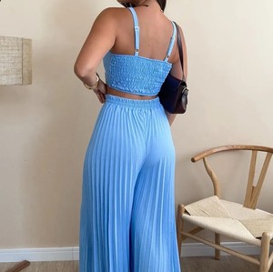 Ensemble 2 pièces pour femmes, haut sans bretelles et pantalon large plissé, tendance - Product Image 6