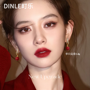 Dinle Red Pearl Drop <b>Earrings</b> Gold Plated With Crystal Studs For Women Party Jewelry 925 Silver Ear <b>Post</b> - Product Image 3