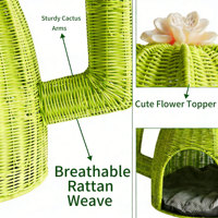 XH Nouveauté Panier pour animaux de compagnie fait main en résine tressée respirante, forme ronde, lit d'été doux pour chien et chat