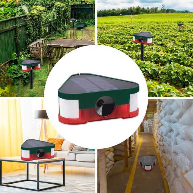 Motion Sensor Ultrasonic Mouse Repellent Pet Stop Barking 360 Solar ABS Animal Snake Repeller Red Light ,solar Animal Repeller