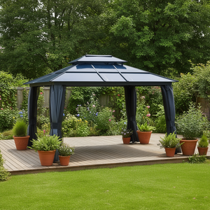 Gazebo para Patio, Toldo para Jardín, Estructura de Aluminio, Cortinas Textiles con Cierre de Lazos, Diseño Contemporáneo - Product Image 2