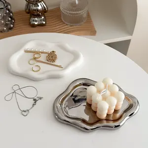 ins plated silver tray Internet red photo props jewelry storage tray display tray light luxury ceramic jewelry pieces