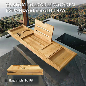 Customized Nautical Style Polished Pine Wooden Foldable Expandable <b>Bathtub</b> Tray for Luxury Bath - Product Image 2
