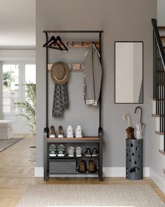 Porte-manteau multifonctionnel SENYU pour la maison, avec étagère de rangement intégrée et tabouret à chaussures, en acier - Product Image 2