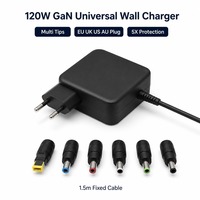 Chargeur mural GaN Tech 120W - Chargeur universel pour ordinateur portable Dell HP Lenovo ASUS avec prise EU AU, câble DC de 1,5 m, logo personnalisé CE