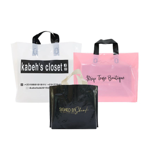 Bolsas de compras de plástico LDPE reciclado con impresión en huecograbado engrosado, bolsas de agradecimiento personalizadas con logo y asa larga para ropa - Product Image 4