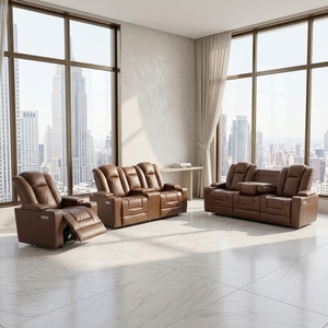 Sofá Reclinable de <span class=keywords><strong>3</strong></span> <span class=keywords><strong>Plazas</strong></span> Frank Multifuncional de Cuero Ecológico con Gravedad Cero y Carga Inalámbrica para Sala de Estar Moderna - Product Image 5