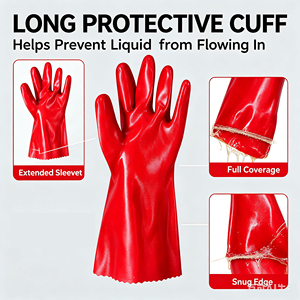 Guantes de Trabajo de PVC Rojos, Guantes de Seguridad Resistentes al Agua y al Aceite con Puño Largo para Lavado de Autos, <span class=keywords><strong>Limpieza</strong></span> Industrial, Venta al por Mayor - Product Image 3