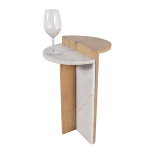 Tavolino d'appoggio in legno e marmo per camera da letto, comodino decorativo, tavolino compatto per arredamento casa o soggiorno - Product Image 2