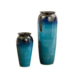 ваза 20 дюймов Suppliers-Напольная ваза с колокольчиком, синяя керамическая ваза для замены печи, современные декоративные вазы для гостиной, Цветочная ваза