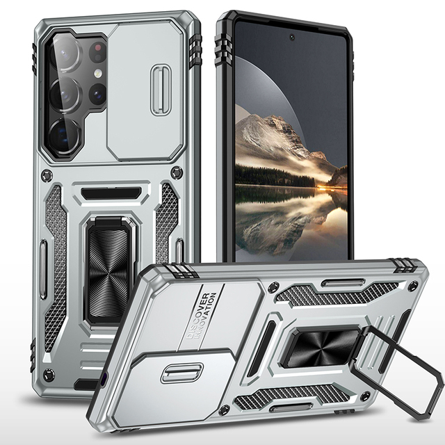 For samsung galaxy S24+ S25 ultra case with Camera Lens Slide protection Cover Military Grade Shockproof Stand Mobile Phone case
