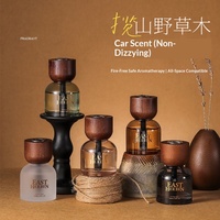 Diffuseur d'arômes sans flamme en verre avec couvercle en bois pour voiture, aromathérapie longue durée, parfum léger, ensemble d'huiles essentielles en rotin pour la maison
