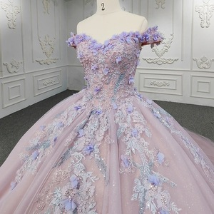 Off The Shoulder Pink Tulle Ball Gown With Floral Embroidery Empire Waistline Evening Dress For Performance And Events - Product Image 3