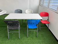 Table d'événement rectangulaire commerciale pliable en deux, moulée par soufflage, pour les entreprises américaines de location de matériel de fête, mobilier d'événement de qualité commerciale