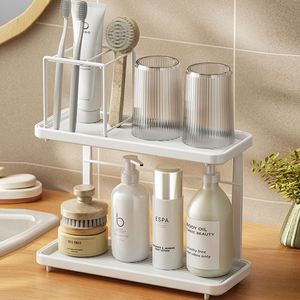 Organisateur de maquillage à 2 niveaux pour salle de bain, accessoires de comptoir, étagère de rangement pour cosmétiques, plateau de vanité sur pied - Product Image 5
