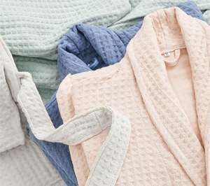 Peignoir en coton gaufré 100% Hongya, nouvelle arrivée - Peignoir unisexe <span class=keywords><strong>pour</strong></span> couples, vêtements de détente <span class=keywords><strong>pour</strong></span> hôtel et maison, toutes saisons - Product Image 4