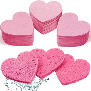 Éponges compressées en coton de pulpe de bois en forme de cœur, éponges nettoyantes pour le démaquillage, tampons à récurer pour la vaisselle - Product Image 1