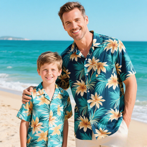 カスタムロゴデザイン昇華プリントビーチウェア速乾性親子ボタンダウンカラーサマーシャツメンズハワイアンシャツ - Product Image 5