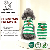 Pull de Noël en gros pour chien motif renne, col roulé rayé, vêtements tricotés pour animaux de compagnie, pull chaud d'hiver pour chiot, vêtements personnalisés pour animaux de compagnie