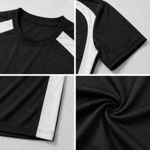 Maillot de football noir pour homme avec logo personnalisé, manches courtes, col rond, séchage rapide, en polyester, avec bande latérale, coupe classique, taille adulte - Product Image 3