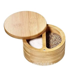 <b>Bamboo</b> Spice Box With Spoon Airtight Rotating Lid Solid Seasonings Storage Kitchen Condiment <b>Container</b> - Product Image 2