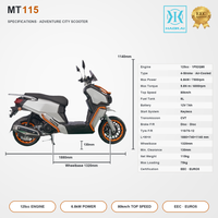 Scooter à essence Adventure 125cc, pneus à crampons, style tout-terrain, EFI, CVT, frein à disque avant et arrière, homologué EURO 5 EEC, homologué pour la route