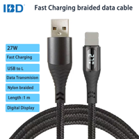 Câble USB Type-C tressé en nylon IBD PD 240W 100W 60W 27W 5A 3A avec affichage LED pour charge rapide et transmission de données pour iOS et ordinateur
