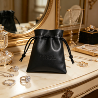 Pochette à bijoux en cuir PU personnalisée, pochette à bijoux en PU noir avec logo en relief