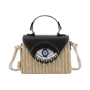 Indonesian's Best Seller Striped Bohemian Two-Strap Straw Shoulder Bag with Pearl Eye Embroidery <b>Summer</b> Women's <b>Handbag</b> - Product Image 1