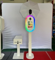 XRJ Photomaton à impression instantanée à hauteur réglable, cadre métallique, télécommande sans fil, caméra WiFi, anneau lumineux réglable pour iPad