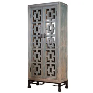 Китайская винтажная промышленная переработанная деревянная полка для гостиной, витрина в античном французском стиле, деревянная резная витрина