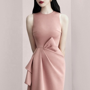 Alta calidad 2020 ropa mujeres vestidos temperamento señora o-cuello sin mangas Bow <span class=keywords><strong>vestido</strong></span> <span class=keywords><strong>Midi</strong></span> Delgado - Product Image 2