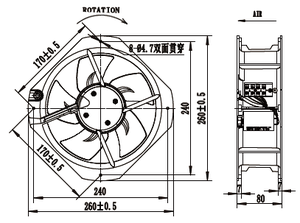 WDF22580, металлический каркас, 9 дюймов, вентилятор-кулер переменного тока, двигатель с двойным шарикоподшипником, 225*225*80 мм, 220 В, 380 В, машина Schweien, вентилятор охлаждения Khlung - Product Image 6