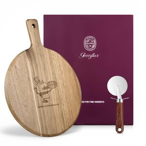 Gleenflux Acacia Wood Pizza <b>Tray</b> 40.6x30.5cm Round With Handle For Serving And Cutting - Product Image 1