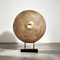 Sculpture abstraite en fer forgé sur mesure en forme de disque de monnaie, statue de table, ornement décoratif d'intérieur pour hôtel, villa, entrée, par un designer