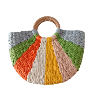 Fashion Hand Woven Half Round Summer Beach <strong>Straw</strong> <strong>Tote</strong> Hand <strong>Bag</strong> Women Handbag - Product Image 2