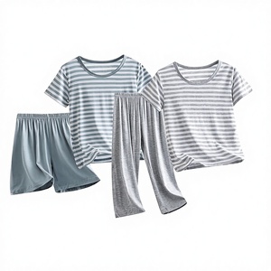 Ensemble d'été pour frères et sœurs, vêtements pour enfants en modal, ensemble de shorts rayés, ensemble de vêtements pour jumeaux, garçons et filles - Product Image 1